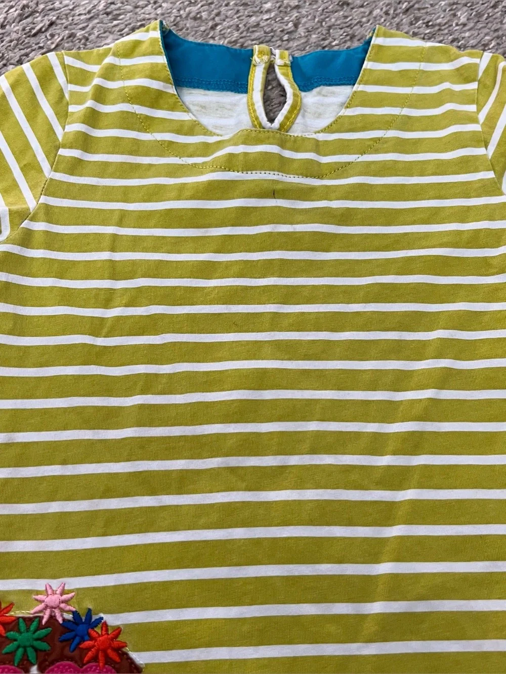 Kids Striped Lime Green & White Dress with Puppy Applique Size 7